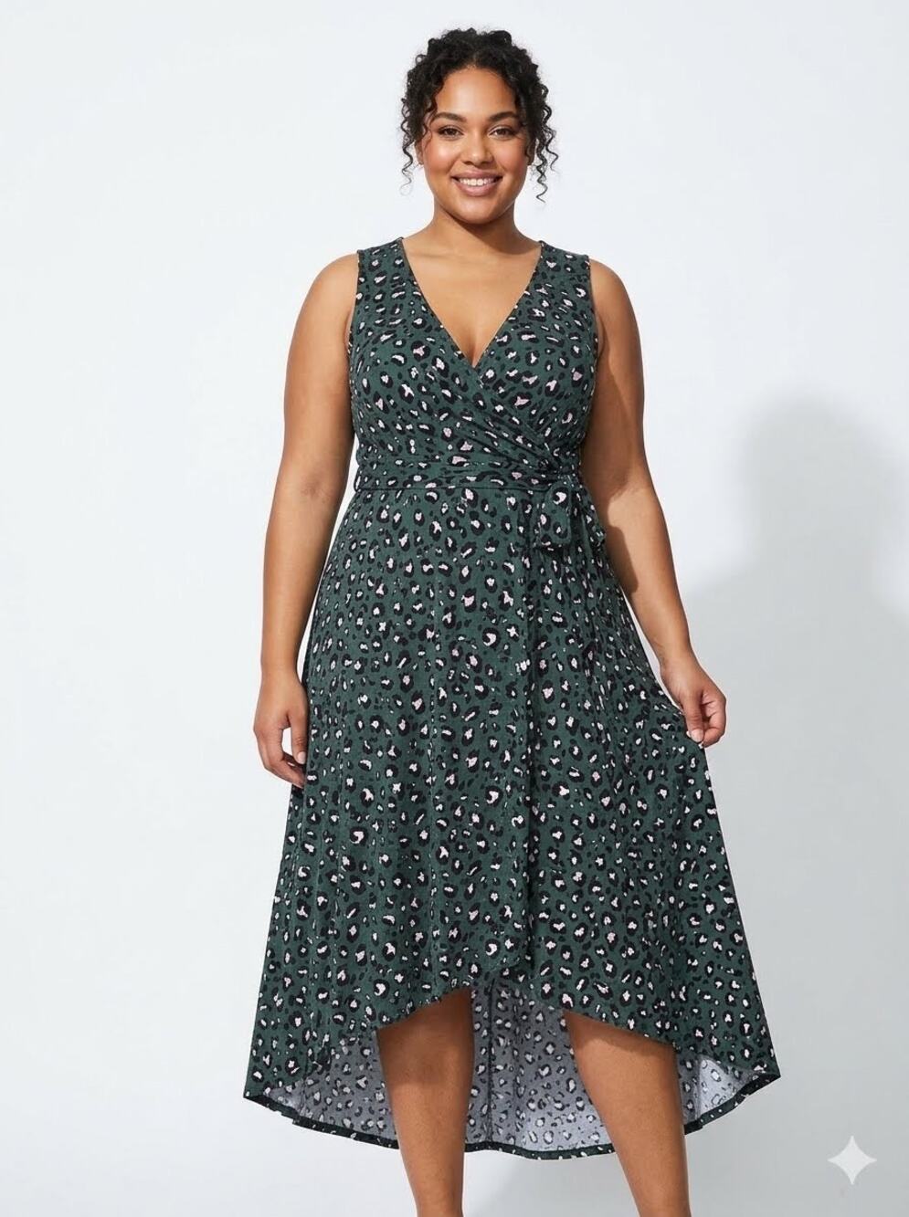 Torrid Green Leopard Midi Studio Knit Hi-Low Dress 2X NWT 12783032